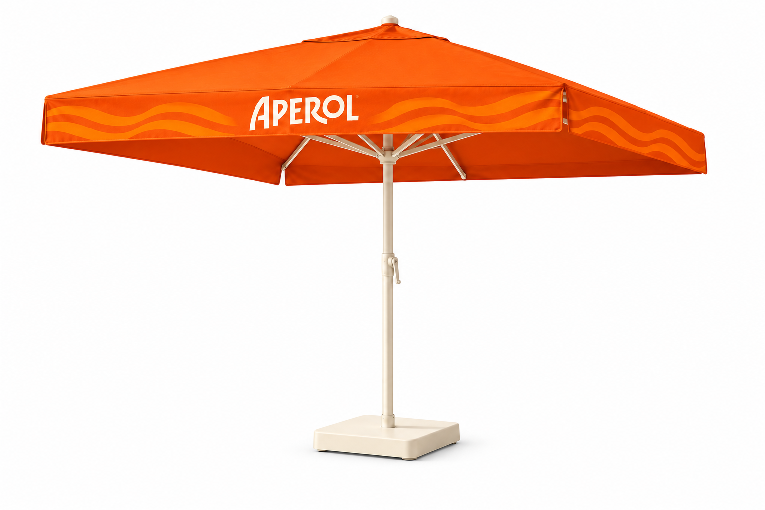 Orange Aperol terrace parasol with a cream frame